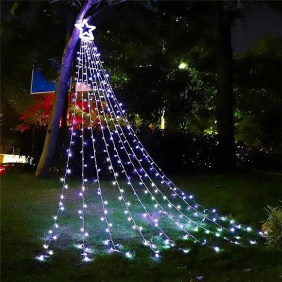 Outdoor Christmas Decor Star String Lights 317 LED 11.5 ft Waterfall Tree Lights - Picture 7 of 7